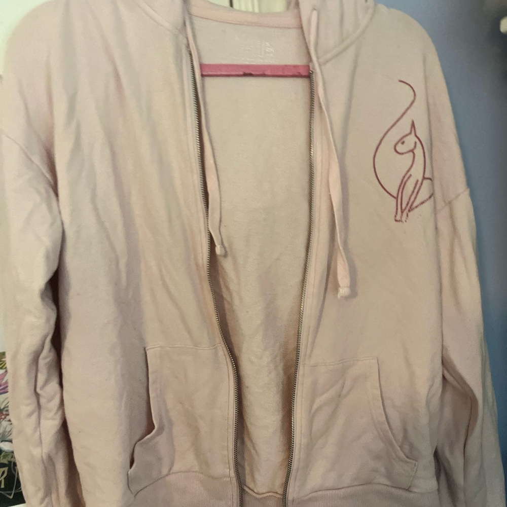 Time and Tru Light Pink Hoodie with Cat Design